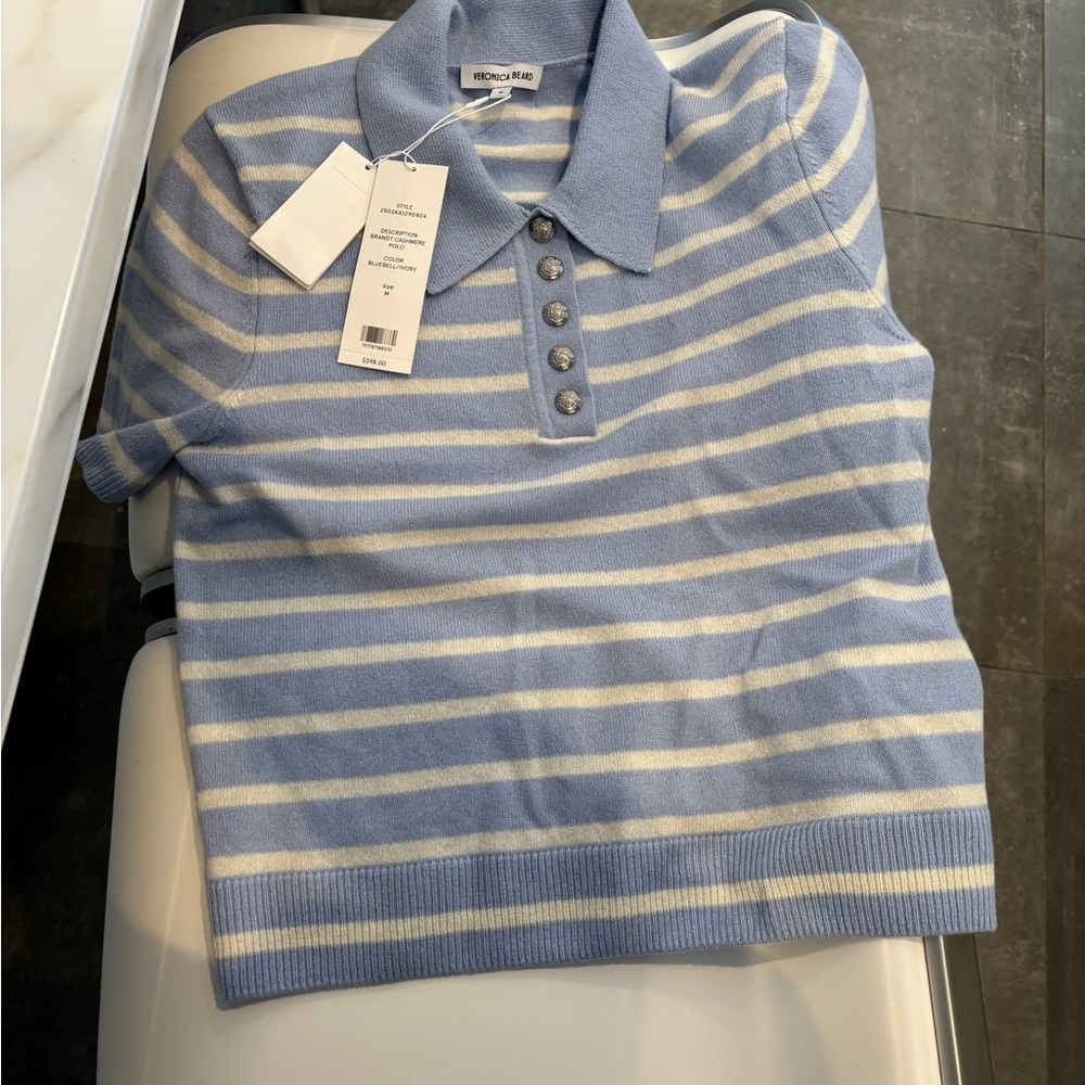 Veronica Beard Brandt Cashmere Bluebell/Ivory - Picture 4 of 6
